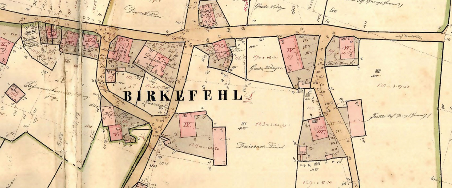 Kulturweg Eisen Siedlung Birkefehl Ortsmitte von Birkefehl Urkataster 1838